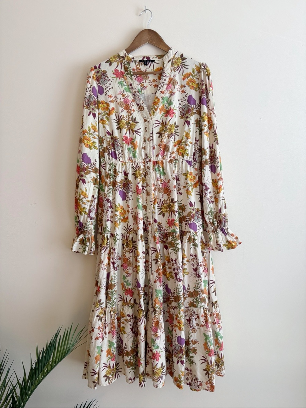 Fore Cream Multi Floral Linen Blend The Briar Midi Prairie Dress Large Cottage